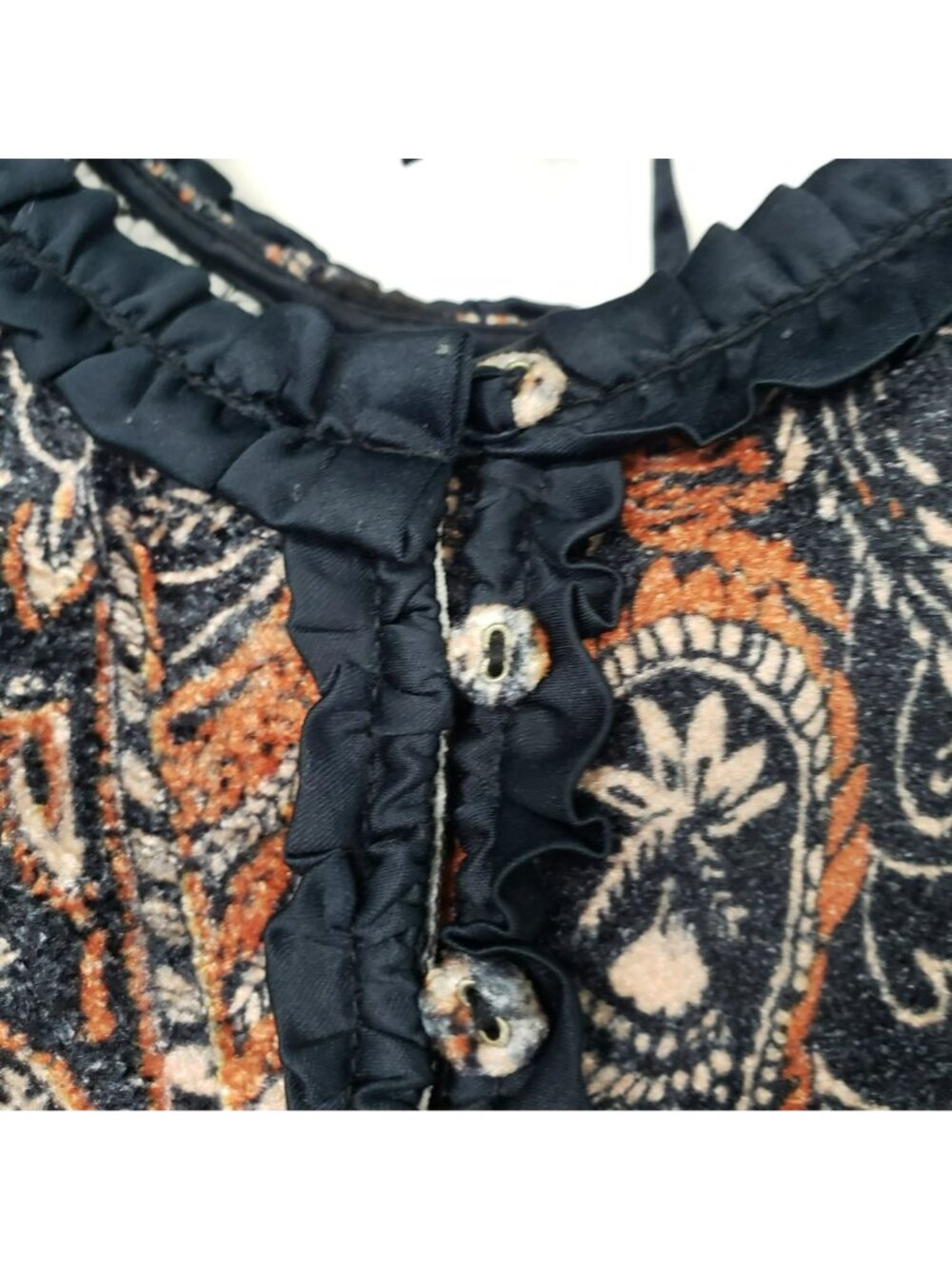 Free People Dare Me Velvet Puff Sleeve Blouse Milkmaid Paisley Blue Orange Boho - Picture 5 of 14
